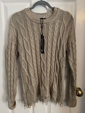 CHARLIE B Metallic Gold Cable Knit Sweater